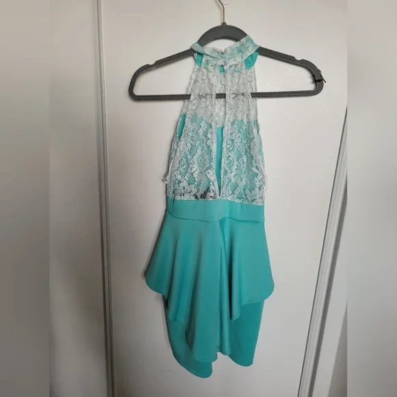 Snap Turquoise Lace Halter Dress - Picture 2 of 5